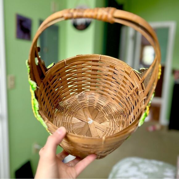 Vintage Hand Painted Woven Sunflower Basket Home Decor Floral Art Cottagecore - Picture 8 of 10